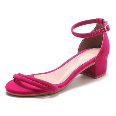 Imagem de Sandália Feminina Salto Bloco 6cm, Material Sintético, Estilo Botinha, Fechamento com Fivela, Tamanhos 34-40