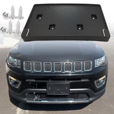 Imagem de FASTCHE Suporte de quadro de placa de identificação de carro para para-choque dianteiro compatível com moldura de placa de licença frontal Jeep Compass 2017 2018 2019 2020 2021 substitui OE