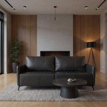 Imagem de Sofá de Couro Legítimo 180cm Porto Rico Preto