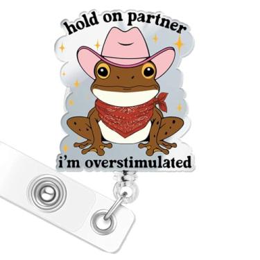 Imagem de Carretel de crachá de enfermeira, suporte de crachá de sapo de chuva de caubói para cartão de identificação retrátil com clipe jacaré, bonito decorativo pediátrico para enfermagem, assistente médica