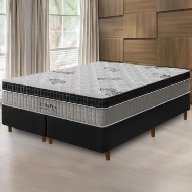 Imagem de Cama Box Preta + Colchão Queen Size Ortho Pro Firme Espuma D33 Pillow 