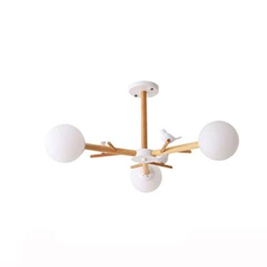 Imagem de Luminária pendente moderna LED, lustres nórdicos de madeira compatíveis com sala de estar, quarto, cozinha, lustre de vidro LED, iluminação moderna para decoração de teto, lâmpada de pássaro