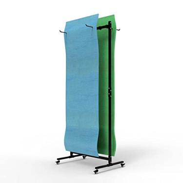 Imagem de Prateleira para tapete de ioga de chão alto com rodas, carrinho de armazenamento grande de metal preto para 40 tapetes de exercício/tapetes de pilates, suporte independente para casa / Gymmore