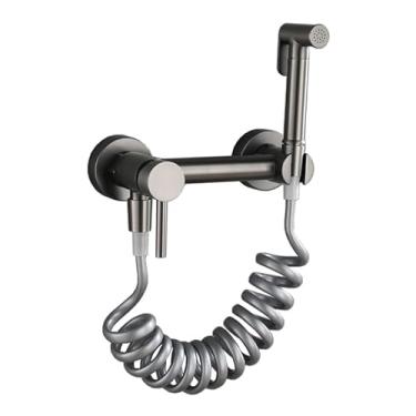Imagem de ifgswopq Pulverizador de bidê para vaso sanitário pulverizador de bidê portátil banheiro todo cobre alça única pistola cinza tubo de aço inoxidável (mangueira de borracha cinza pistola) (mangueira de