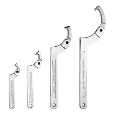 Imagem de HARFINGTON Conjunto de 4 chaves inglesas ajustáveis C Chave inglesa gancho ferramenta porca choque 19 mm-51 mm/32 mm-76 mm/51 mm-121 mm/115-170 mm para fixação de torno de máquina, cabeça redonda