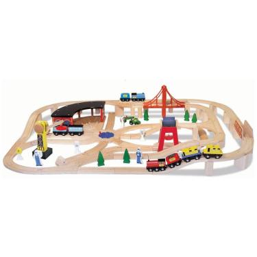 Imagem de Kit Ferroviário Infantil de Madeira com 130 Peças Ideal para Crianças a Partir de 3 Anos, Melissa & Doug