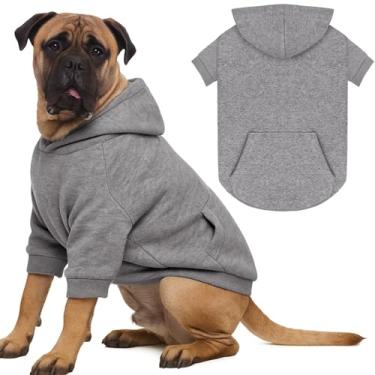 Imagem de Suéteres de cachorro 5GG para cães grandes, moletom com capuz extra grande, interior de lã aconchegante com capuz e bolso, orifício para trela, suéter com capuz para cães grandes, cinza e 5GG