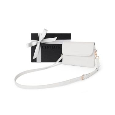 Imagem de CHOLISS Bolsa transversal pequena para mulheres, bolsa de couro vegano para celular, mini bolsa de viagem com alça ajustável, presentes femininos, Caixa de presente - 06 Classic White, Small, Bolsas