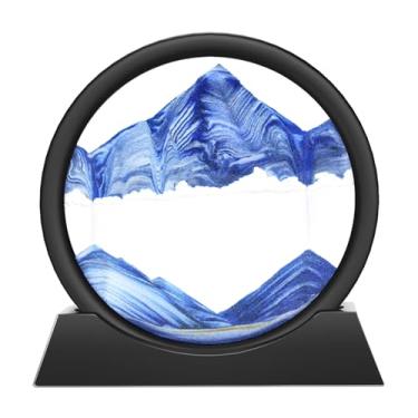 Imagem de Wai Danie Moving Sand Art Picture 3D Hourglass Deep Sea Sandscape Liquid Motion Display Painting Flowing Sand Frame Relaxing Desktop Home Office Work Decor (Blue, 7 inches)