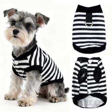 Imagem de Camisa listrada para cachorros pequenos, meninas, meninos, gatos, roupas de inverno para animais de estimação, chihuahua da Pomerânia, casaco para clima frio (preto, médio)