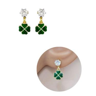 Imagem de Brinco Infantil design Trevo Folheado Ouro 18k Antialérgico - MIXFOLHE