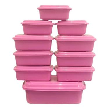 Imagem de Kit 10 Potes Vasilhas Plástico Retangular Tampa Color Cinza