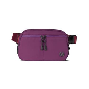 Imagem de mokzer Pochete de 2 L, bolsa de cintura transversal para mulheres e homens, com alça ajustável, 5 bolsos com zíper, impermeável, pochete para viagens, corrida, caminhada, Roxa, 2L, Elegante