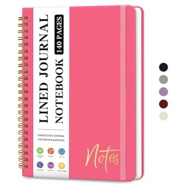 Imagem de Caderno de diário espiral forrado para mulheres, diários pautados pela faculdade A5 para escrever, cadernos de capa dura para trabalho, anotações e material escolar de escritório, 140 páginas - rosa