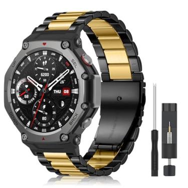 Imagem de CeiLarv Pulseira de relógio de metal para Amazfit T-Rex 3, pulseira de substituição de aço inoxidável lindamente polido para Amazfit T-Rex 3 - ouro preto