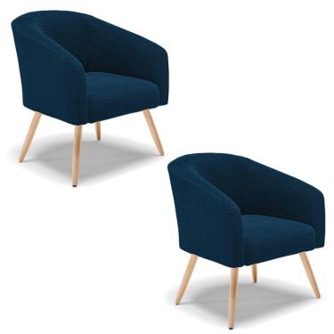 Imagem de Cadeira Sala De Jantar Pé Palito Natural Kit 2 Stella Bouclê D03 - D'rossi Cor Azul