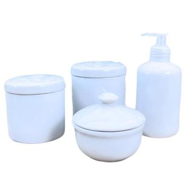 Imagem de Kit de Higiene para Bebê 4 Peças Off White em Porcelana com Molhadeira