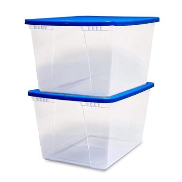 Imagem de HOMZ 2-Pack Snaplock, Large Clear Plastic Storage Organizer Bins w/Lids, 56 quartos, Blue - Stackable Container Boxes for Bedroom, Bathroom, garagem e organização de escritório