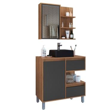 Imagem de Gabinete 80 Cm Espelheira E Cuba Preta Cj2001 Mell Grafite Faem Mell Grafite