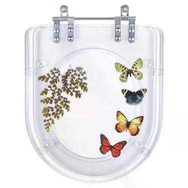 Imagem de Tampa De Vaso Decorada Etna Transparente Borboletas 6Lpf
