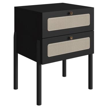 Imagem de Mesa De Cabeceira Com 2 Gavetas Pés Madeira Arlo A10 Nero/preto - Mpozenato