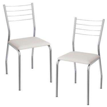 Imagem de Kit 2 Cadeiras Cromada Sala Jantar 2C140CR Corino Kappesberg Branco