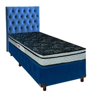 Imagem de Cama + Box Azul E Colchão D28 Solteiro - Conforto Paropas + Cabeceira