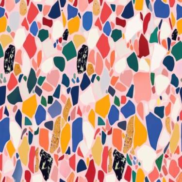 Imagem de Quadro Decorativo Padrão Terrazzo Colorido com Fundo Rosa para Sala e Quarto 50x50cm