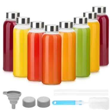 Imagem de Luxfuel Garrafa de vidro transparente de 293 ml com tampa, garrafas de água de vidro reutilizáveis com tampa de aço inoxidável e canudos para sucos, leite, gengibre e vitaminas, geladeira, à prova de