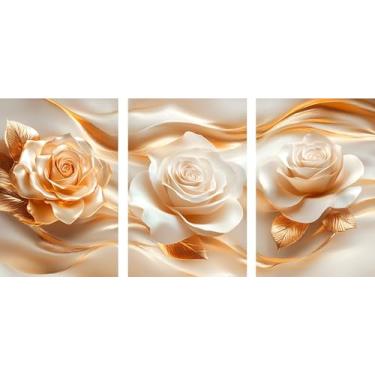 Imagem de Painel 3 Quadros Botão de Rosas 62x30cm MDF