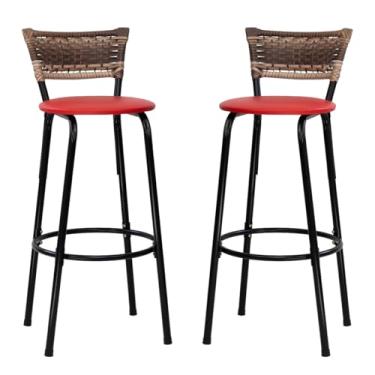 Imagem de Kit 02 Banqueta Altas Junco Cappuccino Estrutura Preta Assento Vermelho 70cm Para Balcão Cozinha, Bar, Bistrô, Americano - Itagold
