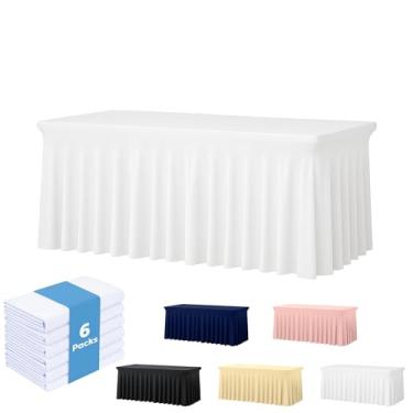 Imagem de Deep Dream Pacote com 6 toalhas de mesa brancas de elastano para mesas retangulares de 2,3 m, sem rugas, 2,8 m, toalha de mesa justa para festas, banquetes, casamentos e eventos