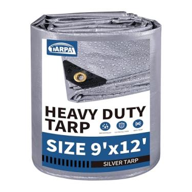 Imagem de TARPAL Lona 22 x 30 cm, lona resistente 14 mil prata refletiva à prova d'água com ilhós e bordas reforçadas, proteção UV, resistente a rasgos para lenha, trailer, barco, telhado, carro, acampamento