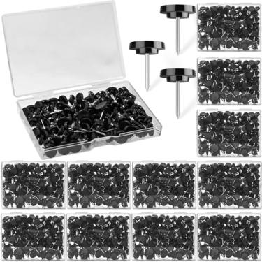 Imagem de 1200 tachinhas pretas, tachas para polegar, tachinhas reutilizáveis de cabeça plana para quadros de avisos de cortiça, monitores de parede, mapas suspensos, pôsteres e projetos de artesanato