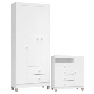Imagem de Cômoda E Guarda Roupa 3 Portas Ternura Baby Branco Flex - Incorplac