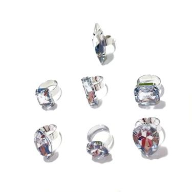Imagem de HWJQ 7 peças de Natal prata cristal strass anel gota strass cristal redondo anel quadrado retangular zircônia cúbica CZ anéis para mulheres, Metal, Sem pedra preciosa