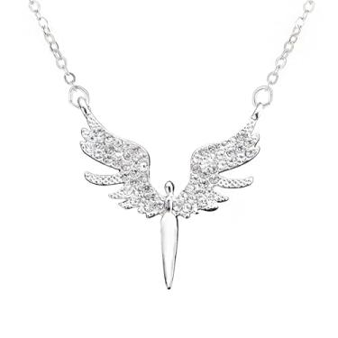 Imagem de Naturepernulo Colar feminino com pingente de asa de anjo em ouro 14 K, prata, zircônia cúbica, anjo da guarda, colar de strass e asas, Moderate type, Metal, Sem Pedra Preciosa