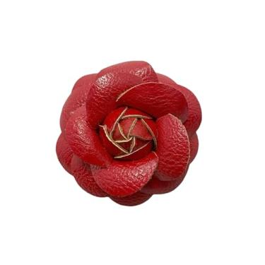 Imagem de Tangseajiao 1 peça de flor de camélia de couro PU vermelha, cabeças de enfeite, para sapatos, chapéu, bolsa, decoração, acessórios manuais