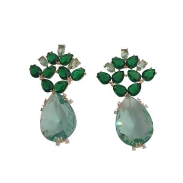 Imagem de Brinco Gota Esmeralda com Mini Zircônias, Banho de Ouro 18k