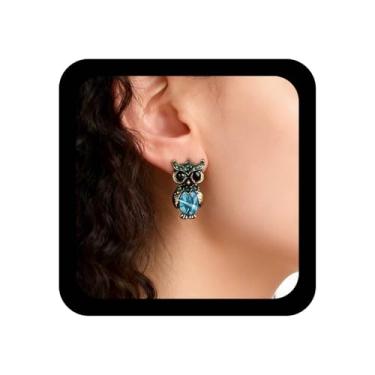 Imagem de Andelaisi Brincos de coruja boho safira, vintage, fofo, coruja de cristal azul, brincos de coruja animal, joia feminina, Zinco, Sem pedra preciosa