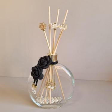 Imagem de Garrafa para Difusor de Ambientes 550ml com Varetas – Vidro Decorado para Aromatizador 550ml(Preto Com Dourado)