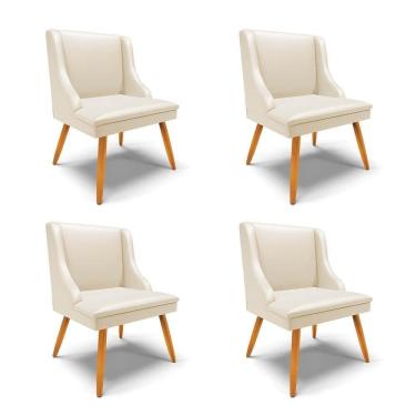 Imagem de Kit 4 Cadeiras Estofadas Para Sala De Jantar Pés Palito Lia Sintético Bege - Ibiza