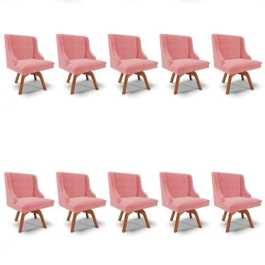 Imagem de Kit 10 Cadeiras Estofadas Giratória Para Sala De Jantar Lia Suede Rosê - Ibiza