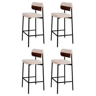 Imagem de Banqueta Alta Bar Estofada Kit 4 Ella M25 Linho Palha/marrom - Mpozenato