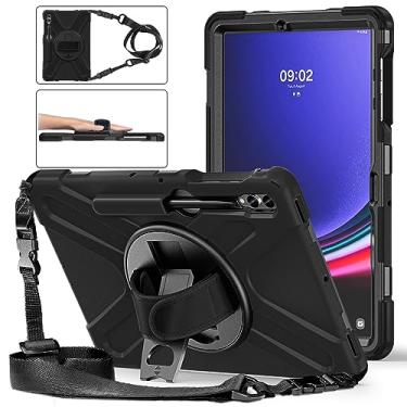 Imagem de Capa para Galaxy Tab S9 FE+ com compartimento para lápis, SM-X610, capa protetora resistente à prova de choque para Samsung Galaxy Tab S9 FE+ 12,4 polegadas, alça de mão giratória de 360°, alça de