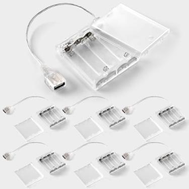Imagem de Copkim Pacote de bateria USB de 6 peças para luzes LED portátil de 5 V com capa para luzes de plugue, 4 suportes AA com interruptor para letreiros de néon de Natal acampamento ao ar livre