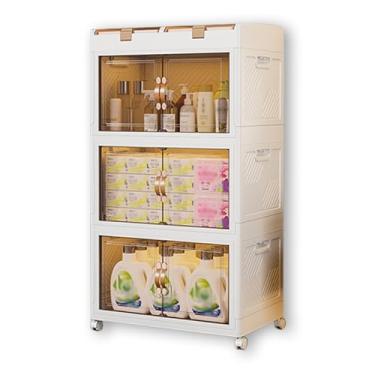 Imagem de SPXMQSS Caixas de armazenamento transparentes com tampas, caixas de armazenamento empilháveis com abertura frontal, recipiente de armazenamento de plástico dobrável com porta caixa de armazenamento