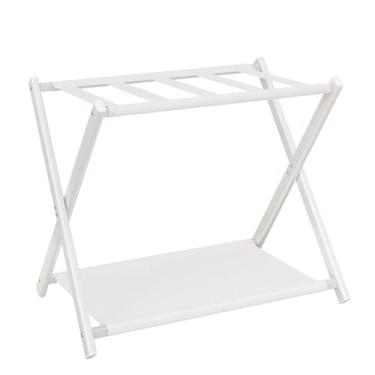 Imagem de IBUYKE Porta-malas para todos os tamanhos de mala, suporte dobrável com prateleira de armazenamento de tecido, fácil de montar para quarto, sala de estar, hotel, dourado TLR002W