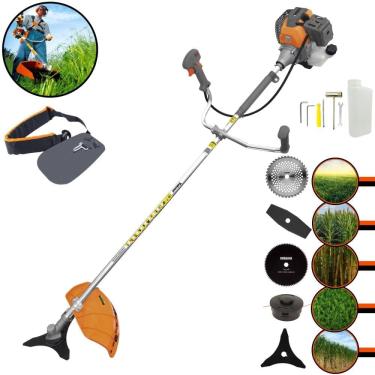 Imagem de Roçadeira Aparador de Grama Tekna RL430P À Gasolina 1,7HP 43cc Com Lâmina Facão + Lâmina 3 Pontas + Disco 40 Dentes e 80 Dentes + Carretel Nylon