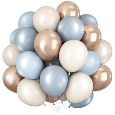 Imagem de Conjunto de balões azuis empoeirados e dourados, pacotes com 60 unidades, 30 cm, ardósia, neblina pastel, azul bebê, areia branca e balões dourados para chá de bebê, chá de panela, aniversário